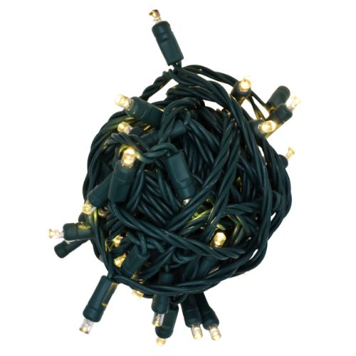 LED Coaxial Mini Lights in Warm White with 4 inch spacing and 70 lights on green wire