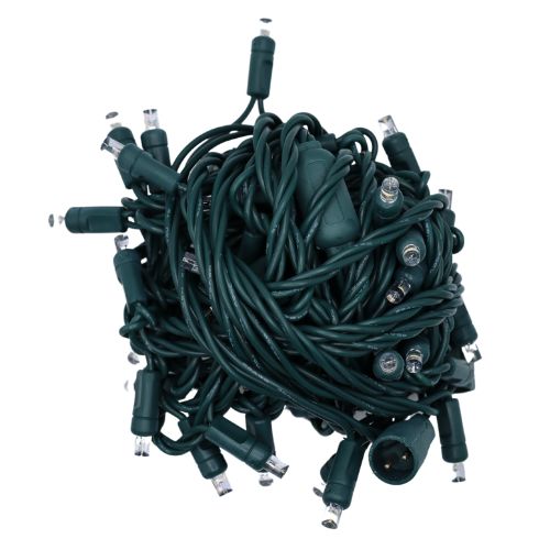 LED Coaxial Mini Lights in Warm White with 6 inch spacing and 50 lights on green wire