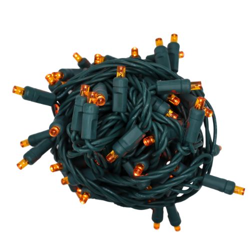 LED Mini Lights Orange 4" Spacing 70 Lights on green wire for indoor and outdoor use