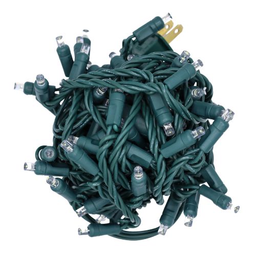 LED Mini Lights in Pure White with 6 inch spacing, 50 lights on green wire