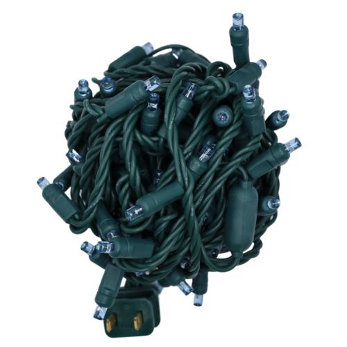 LED Mini Lights in Teal color with 4 inch spacing and 70 lights on green wire