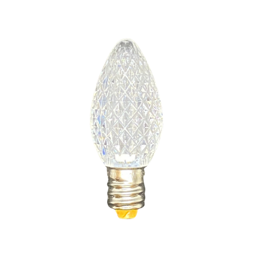 Minleon C7 Pure White Faceted SMD Bulbs showing faceted plastic globe and E-12 base