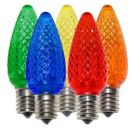 Minleon C9 Multi Faceted SMD LED Bulbs in amber, blue, green, red, and yellow - bag of 25