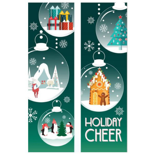 Snow Globes Double Vinyl Banner Set matte vinyl banners displayed outdoors