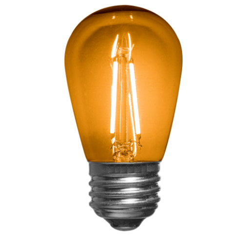 Vintage Café Glass S14 LED Bulb in Amber color, 24 pack, showing warm amber glow and vintage glass design