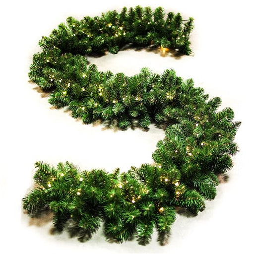 9 foot by 14 inch Oregon Garland pre-lit with warm white LED lights